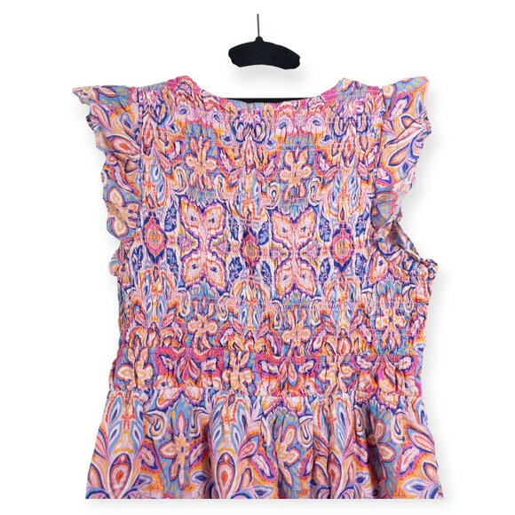 Anthropologie Peregrine Paisley Mini Dress Ruffle Sleeves Pink & Purple SZ SP Bo - Picture 7 of 8